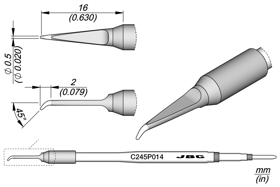 C245P014 - Narrow Conical Bent Cartridge  Ø 0.5